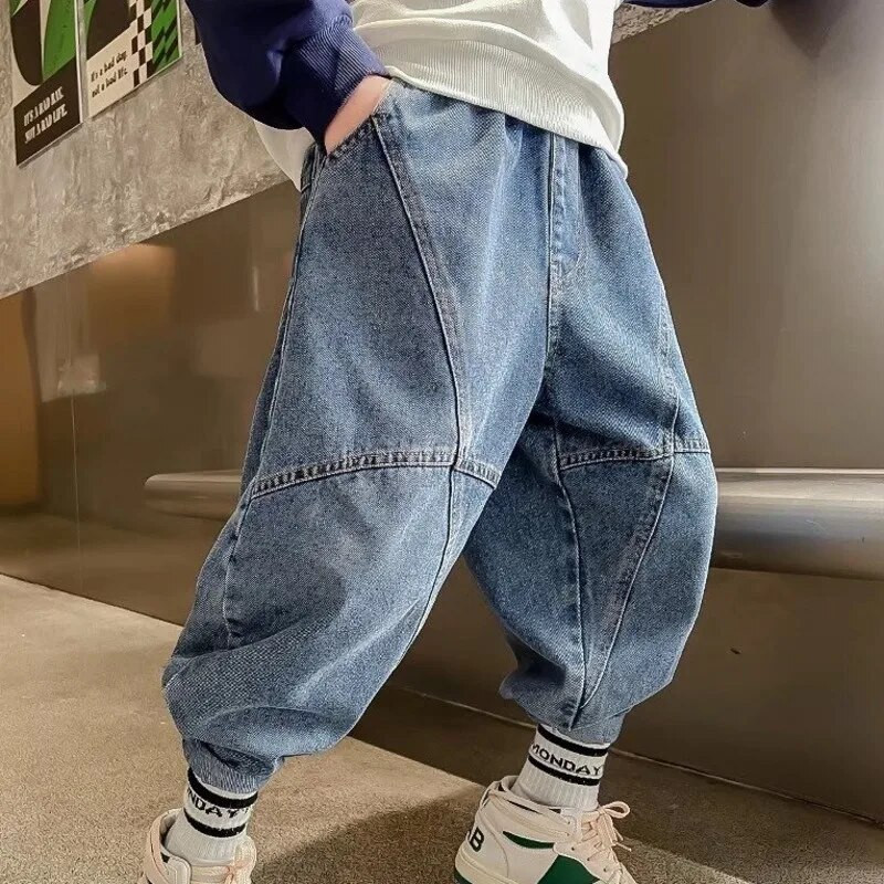 Moderni zēni, meitenes, forši džinsi, bikses, korejiešu stils, lakoniskas, brīvas bikses, bērnu apģērbi, vasaras bikses