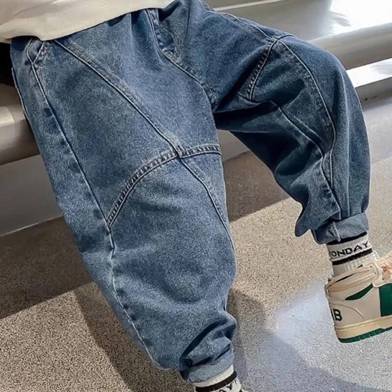 Moderni zēni, meitenes, forši džinsi, bikses, korejiešu stils, lakoniskas, brīvas bikses, bērnu apģērbi, vasaras bikses