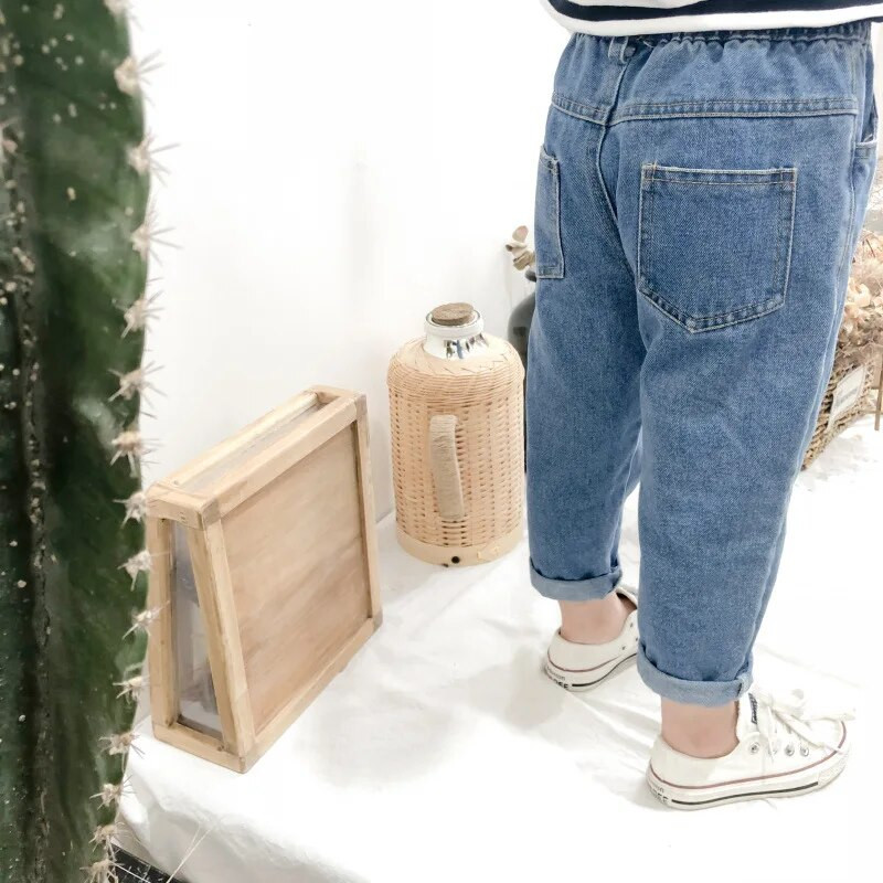 Rudens zēnu meiteņu modes universāli džinsi korejiešu stilā bērniem bērniem 2 krāsu ikdienas džinsa bikses 1-5Y