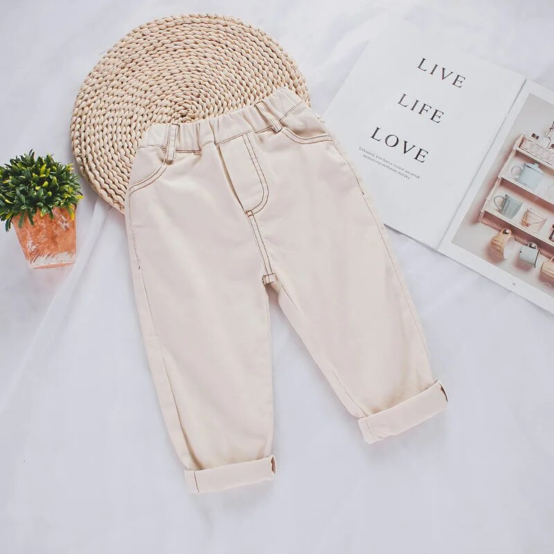 Rudens zēnu meiteņu modes universāli džinsi korejiešu stilā bērniem bērniem 2 krāsu ikdienas džinsa bikses 1-5Y