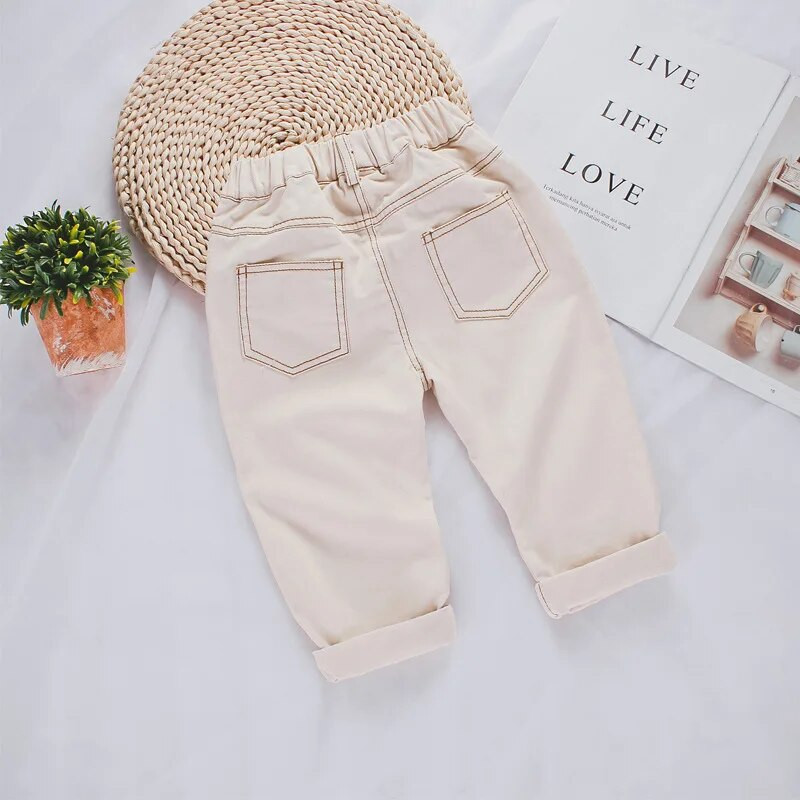 Rudens zēnu meiteņu modes universāli džinsi korejiešu stilā bērniem bērniem 2 krāsu ikdienas džinsa bikses 1-5Y