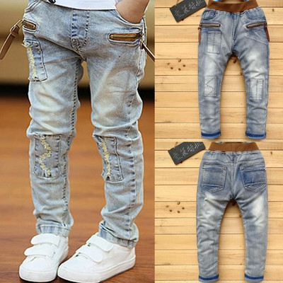 IENENS 4-11Y Boys Slim Straight Jeans Летни класически светли долнища Детски дънкови дълги панталони Детски бебешки ежедневни панталони