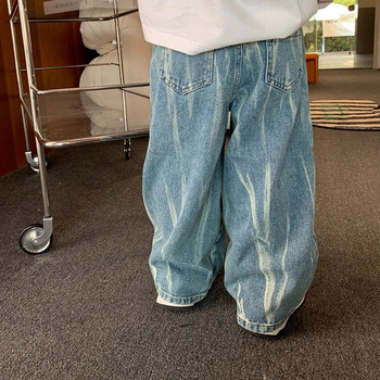 Φθινοπωρινή μόδα αγόρια βαμμένα τζιν Παιδικά unisex φαρδιά ίσιο τζιν παντελόνι με φαρδύ πόδι