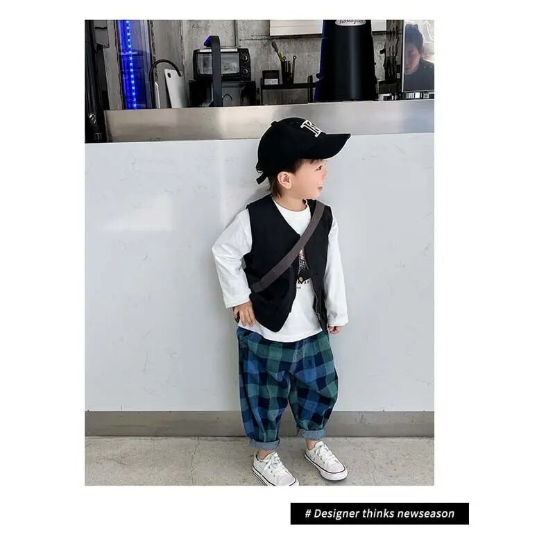 Fiú nadrág 2023 elasztikus derék, boka hossz, bő, egyenes, sápadt pamut puha, egyszerű alkalmi, kényelmes, tervezhető, rugós gyerekeknek