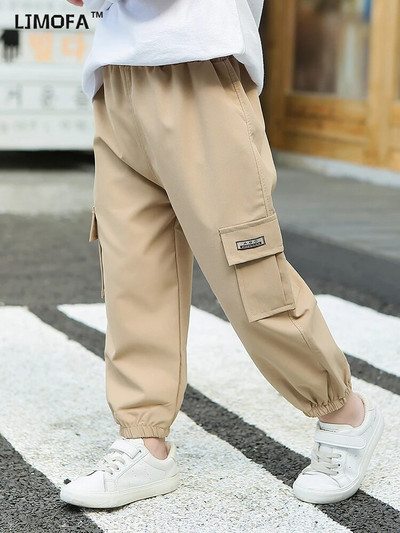 LJMOFA Детски карго панталони Ежедневни панталони за момчета Нова мода Хип-хоп Панталони с няколко джоба Детски панталони с ластик на талията Streetwear D354