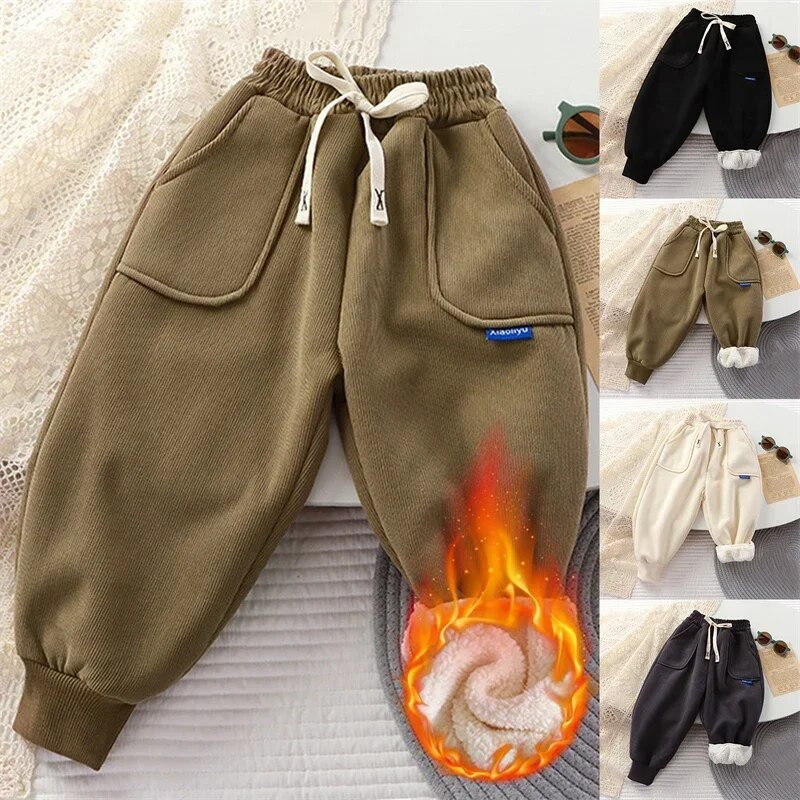 Bērni Polsterētas Bikses Zēni Meitenes Rudens Ziema Plus Samts Biezas Siltas Bikses Velvets Ārējais apģērbs Sports Ikdienas Bikses Bērnu Apģērbs