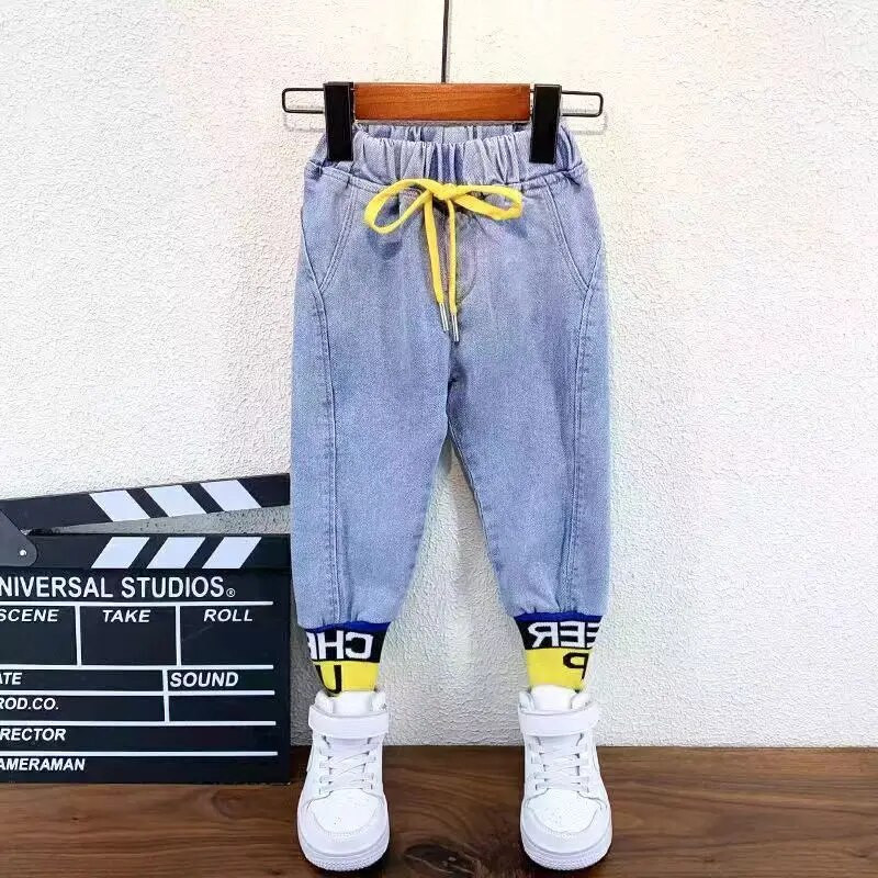 Bērnu Džinsi Pavasaris un Rudens Jauns Bērnu Apģērbs Ikdienas Mīkstie Džinsi Korejas versija Baby Boy garās bikses 2 4 6 8 Y