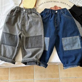 Zēniem vaļīgi džinsi, mīksti 2023. gada jauns korejiešu stila meiteņu stils, pavasaris rudens ikdienišķs, platas kājas, modernas bērnu džinsu bikses