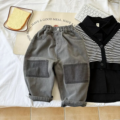 Zēniem vaļīgi džinsi, mīksti 2023. gada jauns korejiešu stila meiteņu stils, pavasaris rudens ikdienišķs, platas kājas, modernas bērnu džinsu bikses