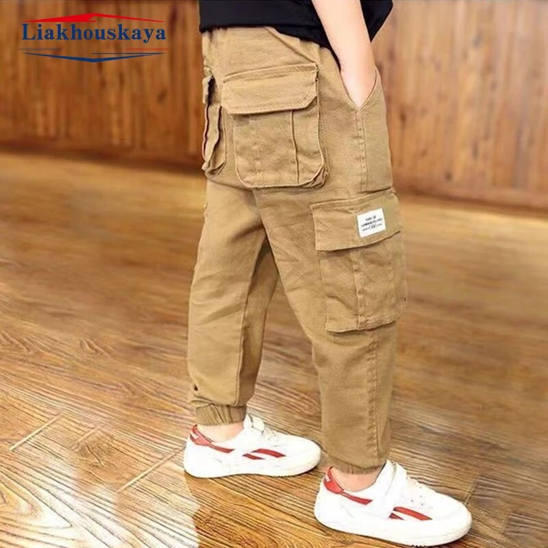 Boys Cargo Bikses Ikdienas ziemas Pavasaris Bieza Kokvilna Zēnu Bikses Bērnu Sporta Bikses Pusaudžu Bērnu Apģērbi 110-160cm