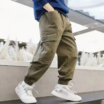 Пролетно-есенен стил Детски модни ежедневни панталони Свободни дълги улични работни панталони за момчета с големи джобове