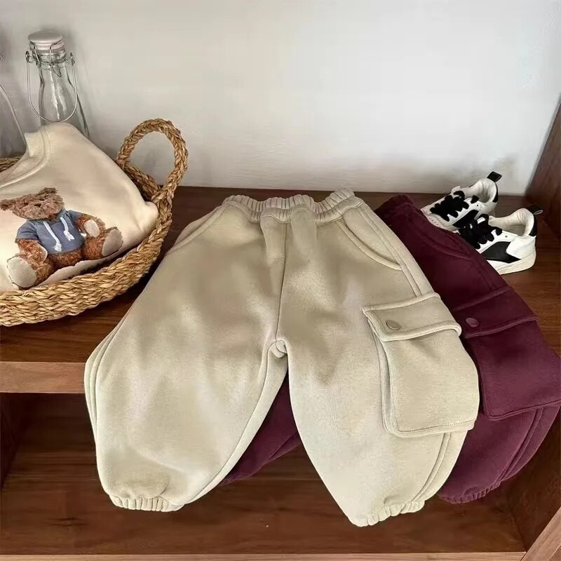 Modes zīdaiņu meiteņu zēnu kokvilnas kravas bikšu vilna iekšpusē ziemas zīdaiņu mazuļiem, bērnu skriešanas bikses, siltas bērnu drēbes 1-8 g.