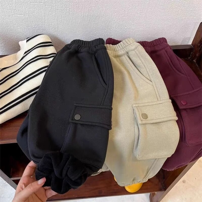 Modes zīdaiņu meiteņu zēnu kokvilnas kravas bikšu vilna iekšpusē ziemas zīdaiņu mazuļiem, bērnu skriešanas bikses, siltas bērnu drēbes 1-8 g.