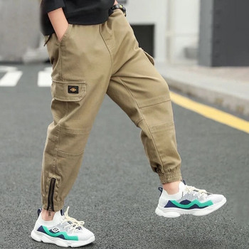 120-170cm Brand Boys Παντελόνι Solid Cargo Παντελόνι Teenage Boy με φερμουάρ Μακρύ παντελόνι Παιδικό Ανοιξιάτικο Χειμώνα Casual Παντελόνι Streetwear