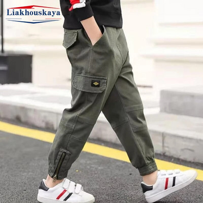 120-170cm Brand Boys Παντελόνι Solid Cargo Παντελόνι Teenage Boy με φερμουάρ Μακρύ παντελόνι Παιδικό Ανοιξιάτικο Χειμώνα Casual Παντελόνι Streetwear