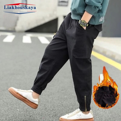 120-170cm Brand Boys Παντελόνι Solid Cargo Παντελόνι Teenage Boy με φερμουάρ Μακρύ παντελόνι Παιδικό Ανοιξιάτικο Χειμώνα Casual Παντελόνι Streetwear