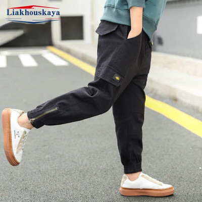 120-170cm Brand Boys Παντελόνι Solid Cargo Παντελόνι Teenage Boy με φερμουάρ Μακρύ παντελόνι Παιδικό Ανοιξιάτικο Χειμώνα Casual Παντελόνι Streetwear