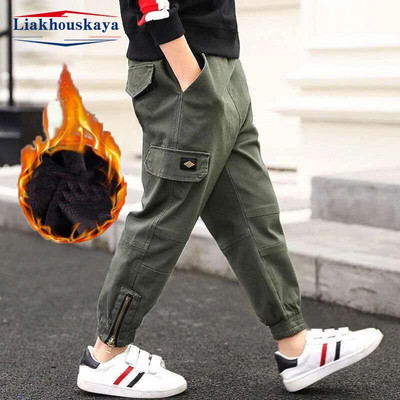 120-170cm Brand Boys Παντελόνι Solid Cargo Παντελόνι Teenage Boy με φερμουάρ Μακρύ παντελόνι Παιδικό Ανοιξιάτικο Χειμώνα Casual Παντελόνι Streetwear