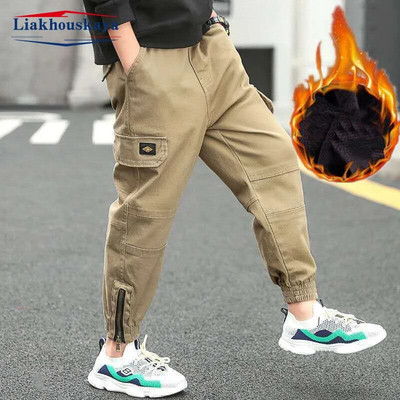 120-170cm Brand Boys Παντελόνι Solid Cargo Παντελόνι Teenage Boy με φερμουάρ Μακρύ παντελόνι Παιδικό Ανοιξιάτικο Χειμώνα Casual Παντελόνι Streetwear
