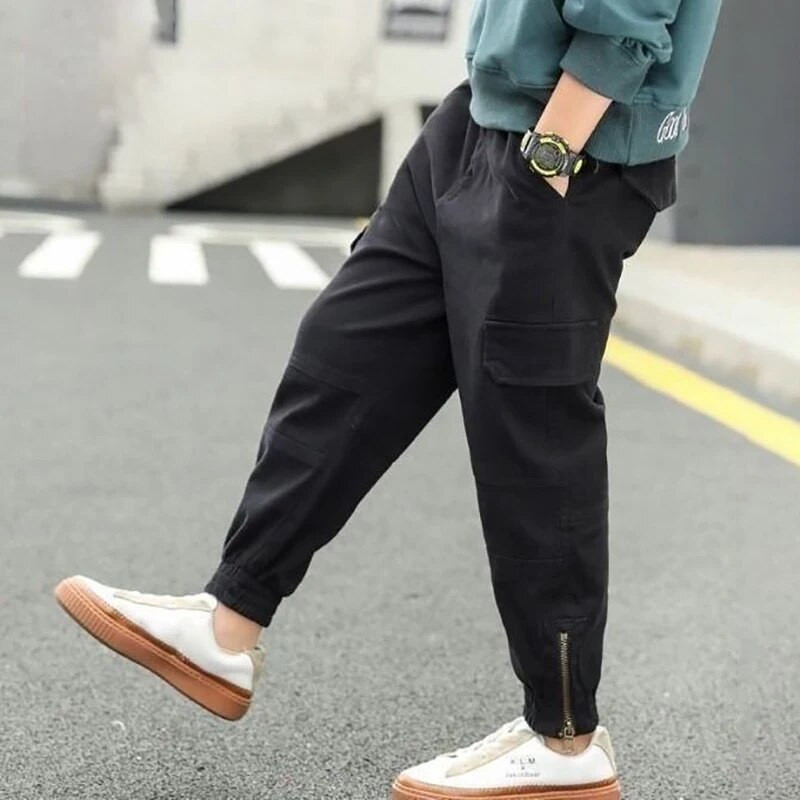 120-170cm Brand Boys Παντελόνι Solid Cargo Παντελόνι Teenage Boy με φερμουάρ Μακρύ παντελόνι Παιδικό Ανοιξιάτικο Χειμώνα Casual Παντελόνι Streetwear