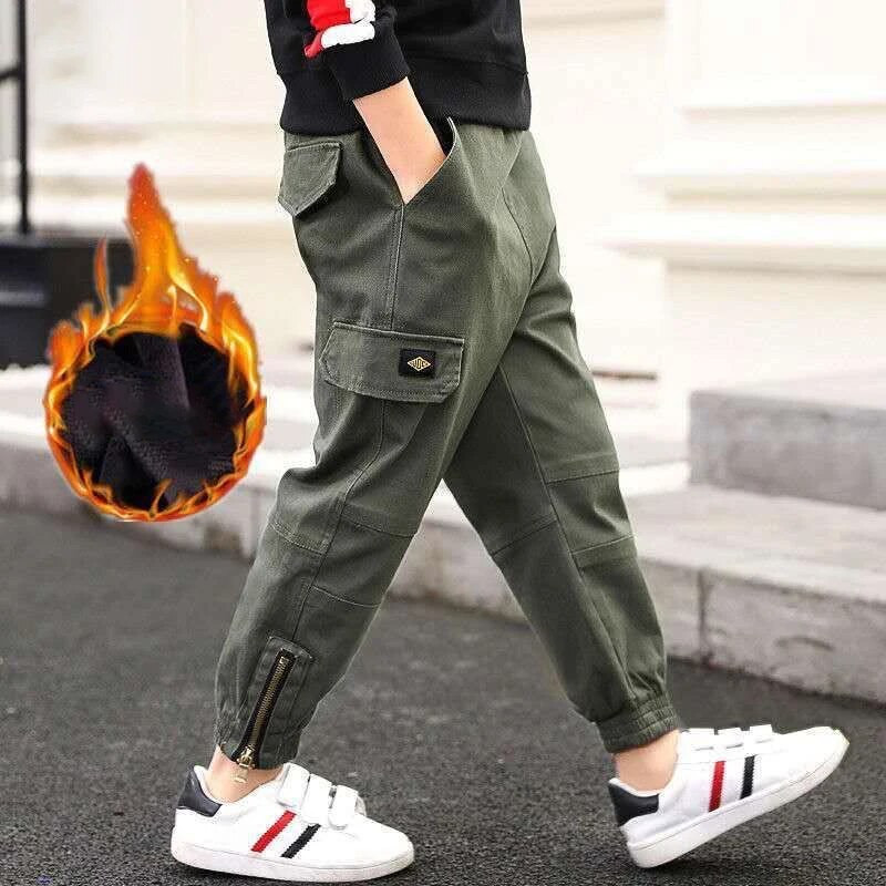 120-170cm Brand Boys Παντελόνι Solid Cargo Παντελόνι Teenage Boy με φερμουάρ Μακρύ παντελόνι Παιδικό Ανοιξιάτικο Χειμώνα Casual Παντελόνι Streetwear