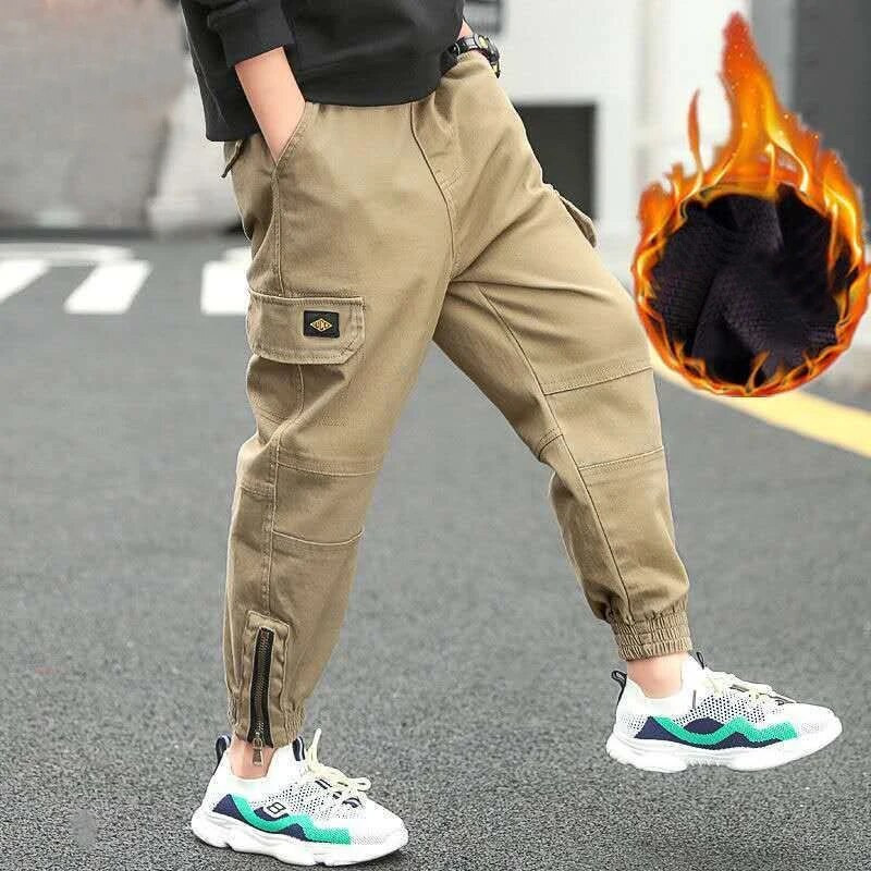 120-170cm Brand Boys Παντελόνι Solid Cargo Παντελόνι Teenage Boy με φερμουάρ Μακρύ παντελόνι Παιδικό Ανοιξιάτικο Χειμώνα Casual Παντελόνι Streetwear