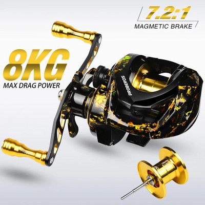Baitcasting Reel 3+1BB Casting Reel Smooth Metal 7,2:1 zvejas spole ar standarta vai dziļu vai seklu spoli basam