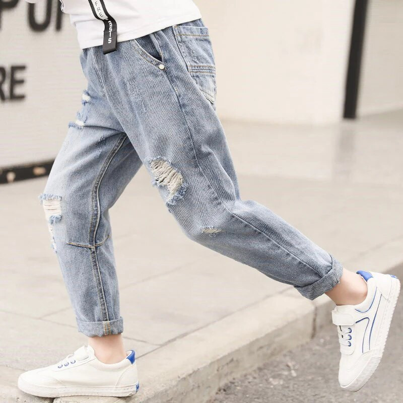 IEENS 4-13 ετών Αγόρια Ρούχα Λεπτά ίσια τζιν Κλασικό πάτο Παιδικά τζιν ρούχα Μακριά παντελόνια Παιδικά Βρεφικά αγόρια casual παντελόνια