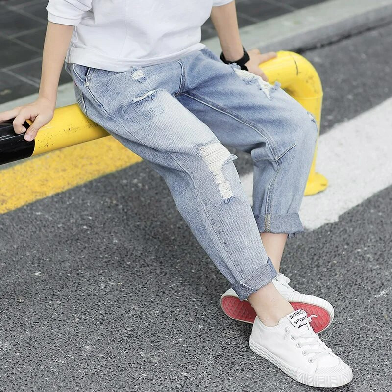 IEENS 4-13 ετών Αγόρια Ρούχα Λεπτά ίσια τζιν Κλασικό πάτο Παιδικά τζιν ρούχα Μακριά παντελόνια Παιδικά Βρεφικά αγόρια casual παντελόνια