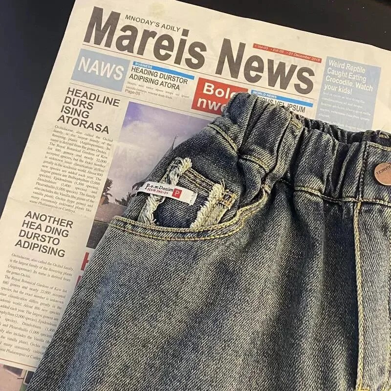 Dječja odjeća Traperice za dječake 2023. Nove jesensko-zimske mekane ležerne jednostavne dječje moderne traper hlače pune dužine s elastičnim strukom