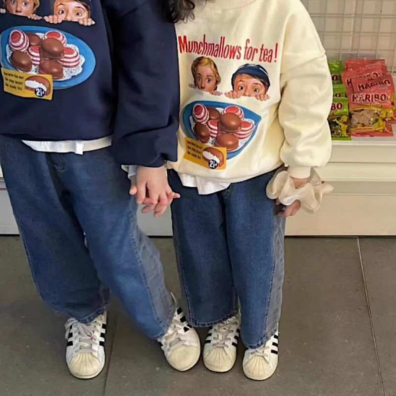 Laste teksad 2023 kevad-sügis, uued moekad korea stiilis värvilised teksad Poiste ja tüdrukute vabaaja lihtsad teksapüksid