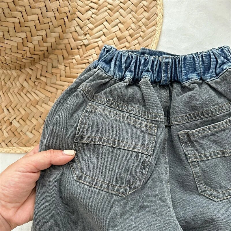 Laste teksad 2023 kevad-sügis, uued moekad korea stiilis värvilised teksad Poiste ja tüdrukute vabaaja lihtsad teksapüksid