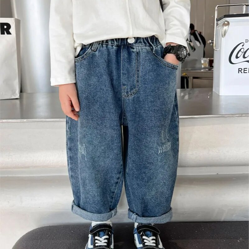 2023. gada jauni pavasara rudens Girls Kids Boys kabatas džinsi; džinsa bikses bikses ērtas cute baby Apģērbi Bērnu Apģērbs