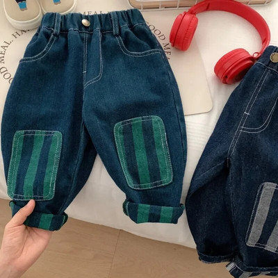 Băieți Moda de primăvară Pantaloni de blugi Copii Lungi la gleznă Ocazional cu picior lat Copii Pantaloni din denim mozaic 0-6A