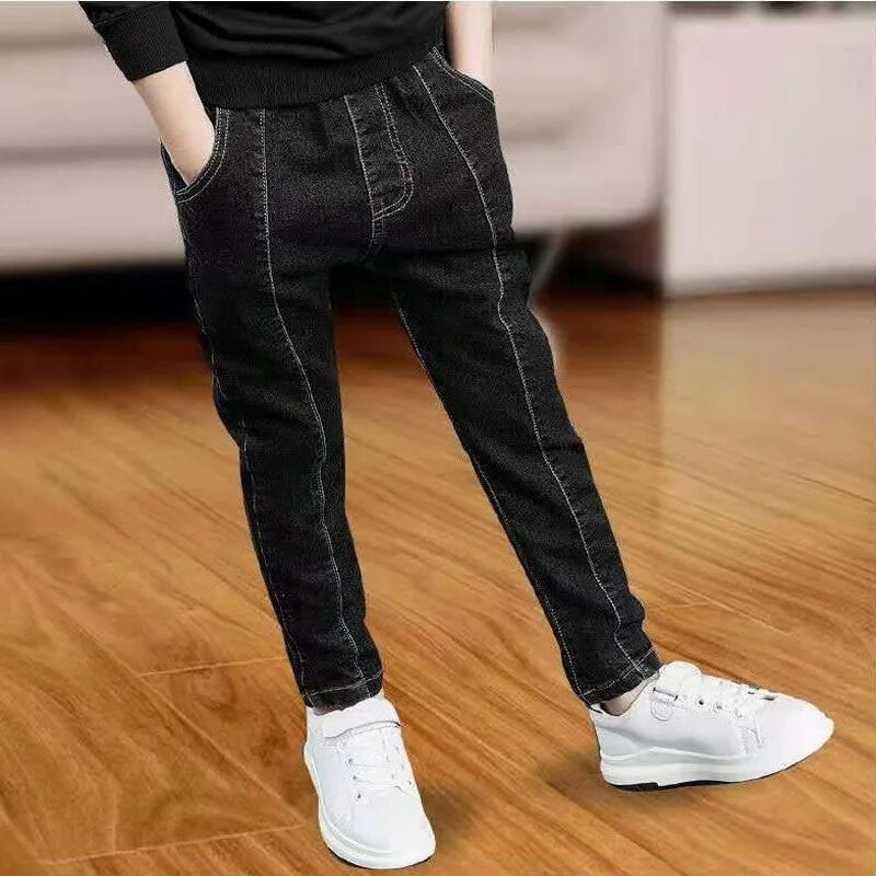 4-11Y Zēnu džinsi Jaunu zēnu ikdienas bikses Bērnu kovboju bikses džinsa garās bikses bērniem elastīgās jostas bikses