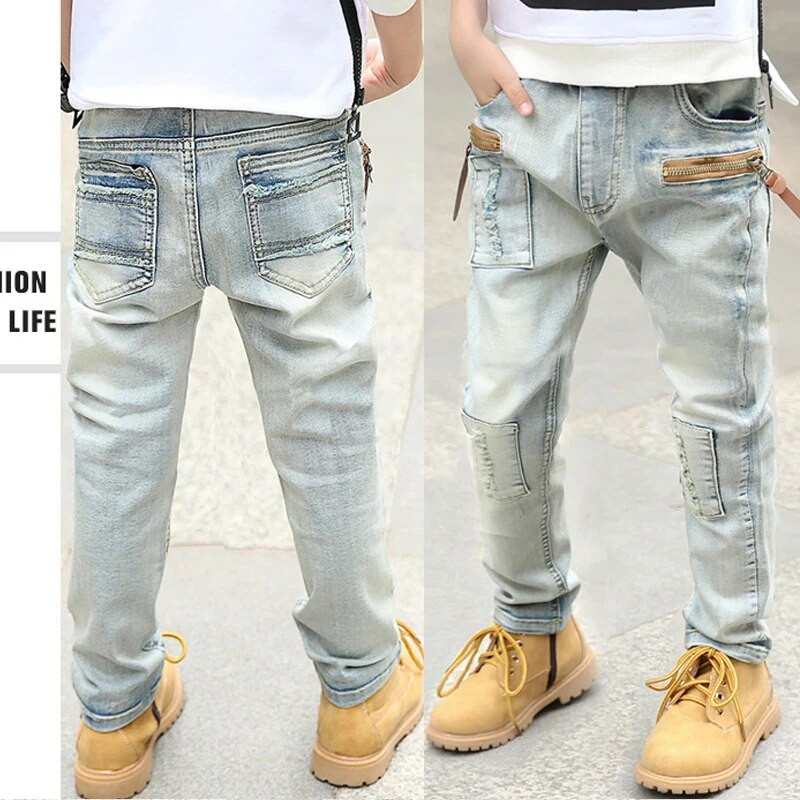 1 gab. Bērni Zēni Zēni Džinsi Kokvilnas Apģērbi Apģērbi Bikses Mazu bērnu Zēnu Topi Džinsu Bikses Bērni Valkā 4-11 Jā