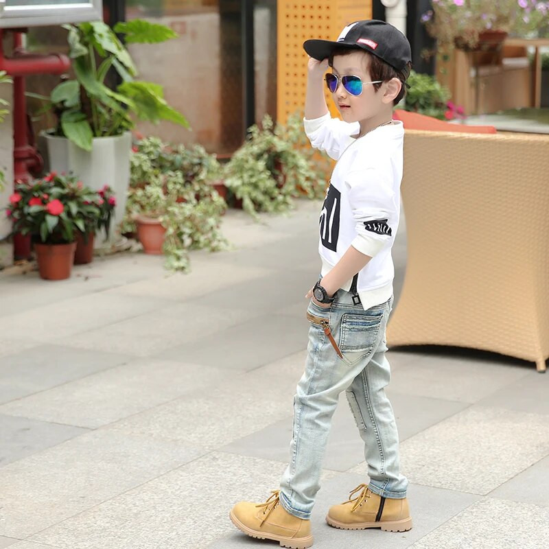 1 gab. Bērni Zēni Zēni Džinsi Kokvilnas Apģērbi Apģērbi Bikses Mazu bērnu Zēnu Topi Džinsu Bikses Bērni Valkā 4-11 Jā