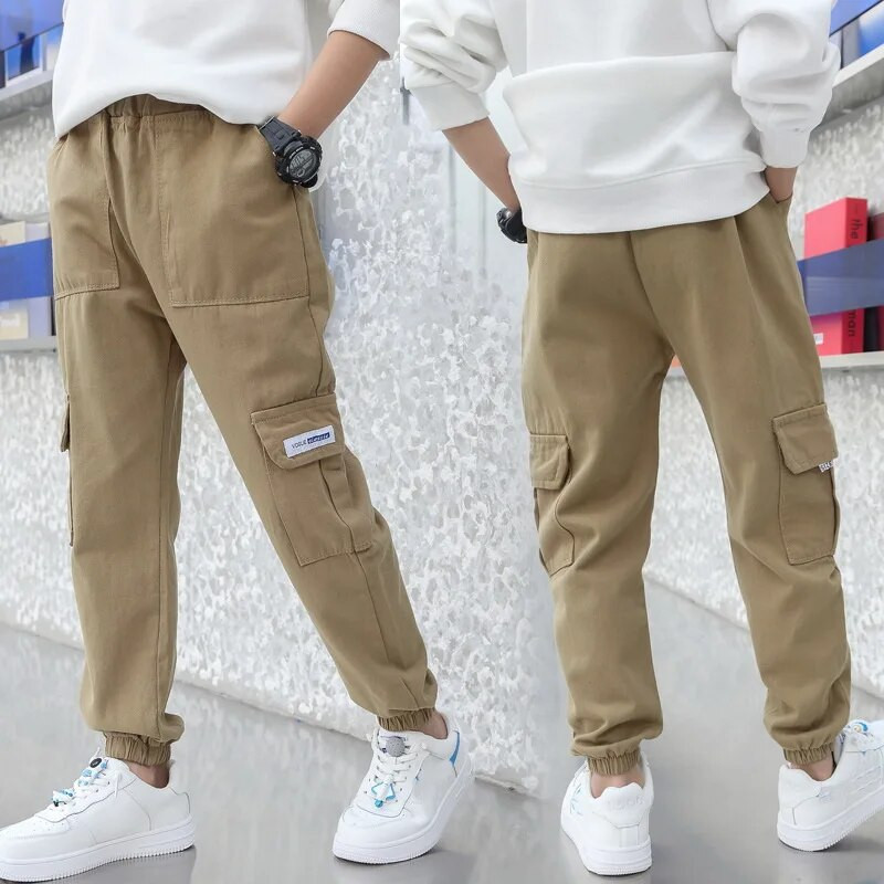 Zēni Bikses Zēni Harēma Bikses Solid Cargo Bikses Pusaudžu zēns Daudzkabatas Bikses Bērni Pavasaris Rudens Zēni Ikdienas bikses Ielu apģērbi