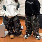 Zēnu bikses, 2023. gada pavasaris, rudens, jauns vintage Camo kombinezons pilna garuma elastīgs viduklis ikdienišķs, vienkāršs bērniem, skaistas, foršas bikses