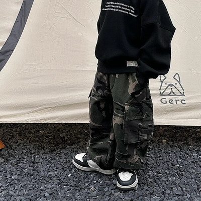 Zēnu bikses, 2023. gada pavasaris, rudens, jauns vintage Camo kombinezons pilna garuma elastīgs viduklis ikdienišķs, vienkāršs bērniem, skaistas, foršas bikses