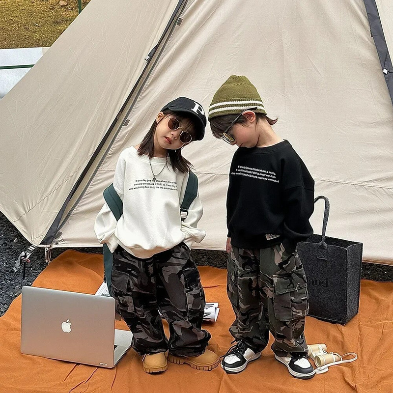 Zēnu bikses, 2023. gada pavasaris, rudens, jauns vintage Camo kombinezons pilna garuma elastīgs viduklis ikdienišķs, vienkāršs bērniem, skaistas, foršas bikses