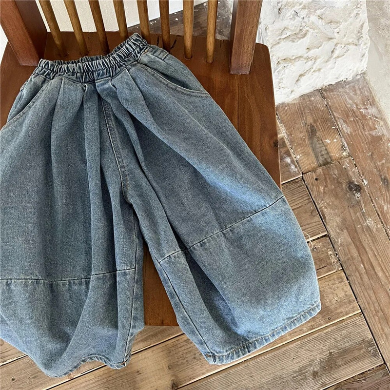 Laste teksapüksid, 2023. aasta kevad-sügis Korea stiilis teksad Lahti moodsad poisid ja tüdrukud Bloomers ühevärvilised vabaaja püksid