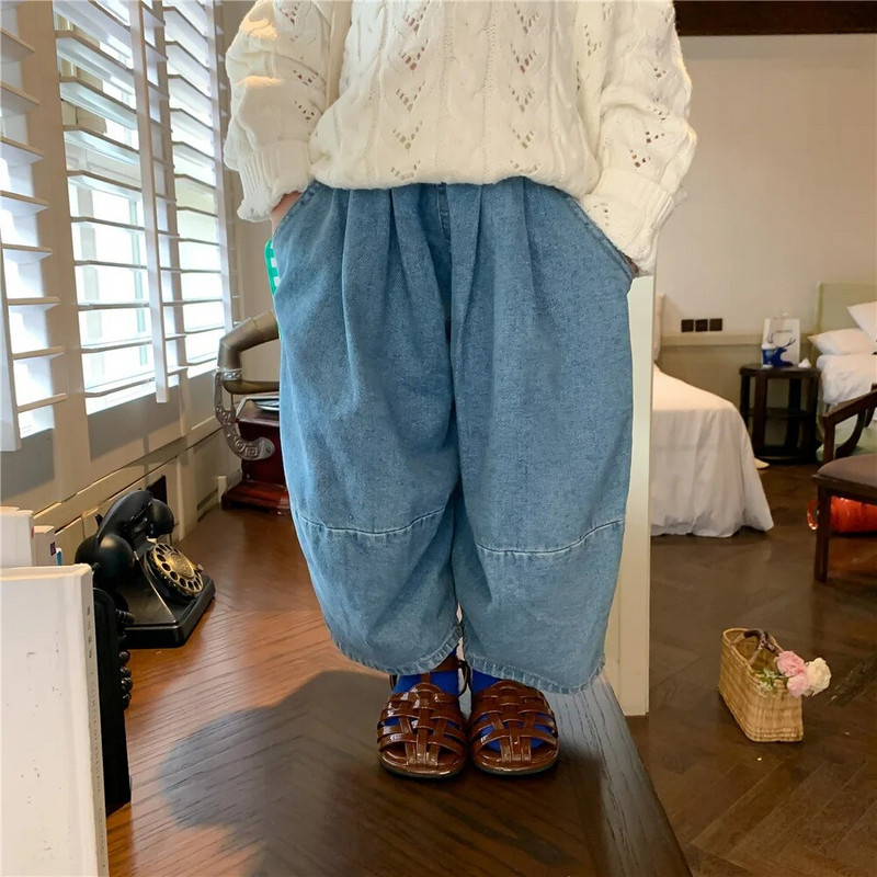 Laste teksapüksid, 2023. aasta kevad-sügis Korea stiilis teksad Lahti moodsad poisid ja tüdrukud Bloomers ühevärvilised vabaaja püksid