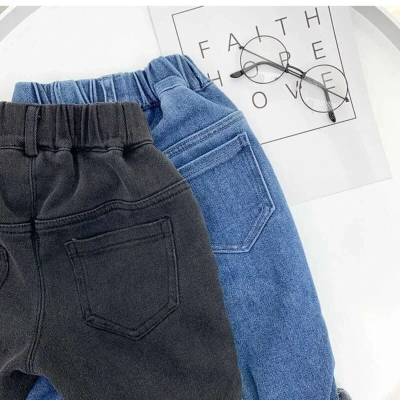 1-7-aastastele poistele Unisex Plus fliisist talvepüksid lastele Beebi tihendavad soojad pehmed tüdrukutele lastele Stretch fliisist teksapüksid