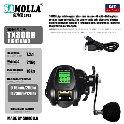 SAMOLLA Baitcasting Fishing Roel Electronic Big Led Screen High Speed 7,2:1 10kg Αδιάβροχο αλμυρό νερό Χυτό τύμπανο