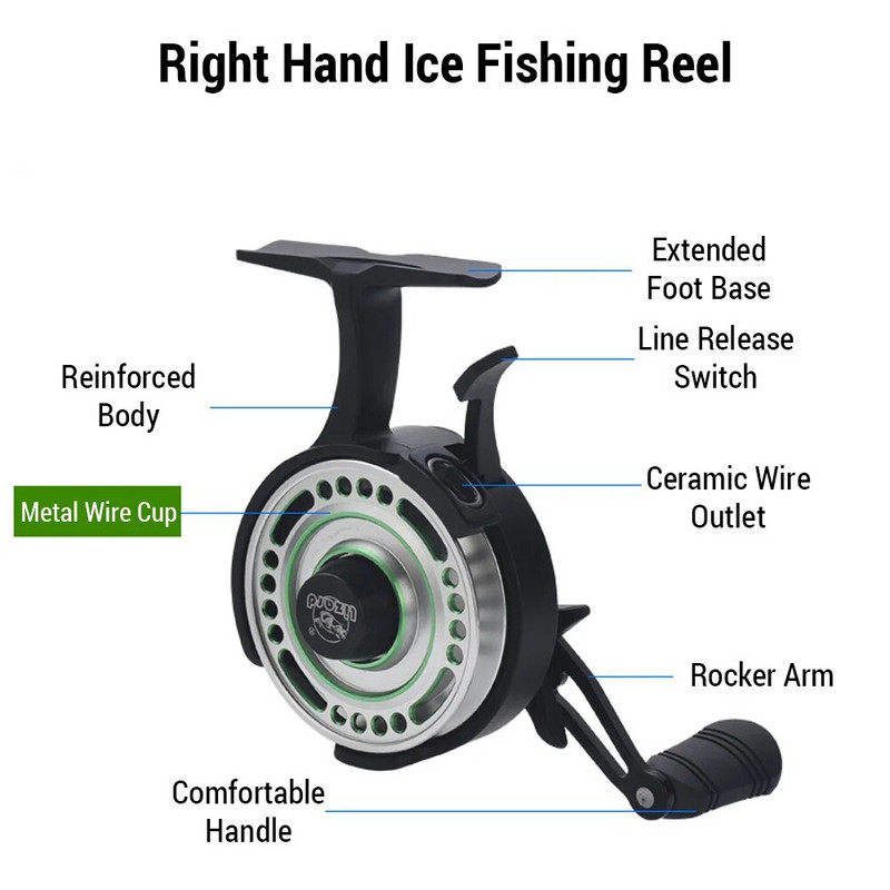 Metāla stiepļu kauss zemledus makšķerēšanas spoles plostu makšķerēšanas ritenis Priekšējais makšķerēšanas ritenis sālsūdens saldūdens jebkurai zivs zemledus makšķerēšanai