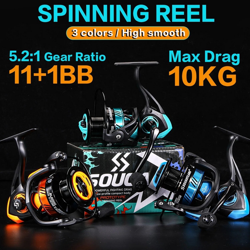 Sougayilangi püügirull 5,2:1 ülekandearvuga spinningurull Max Drag 10 kg karpkalapüügirull alumiiniumpooliga merevee Pesca jaoks