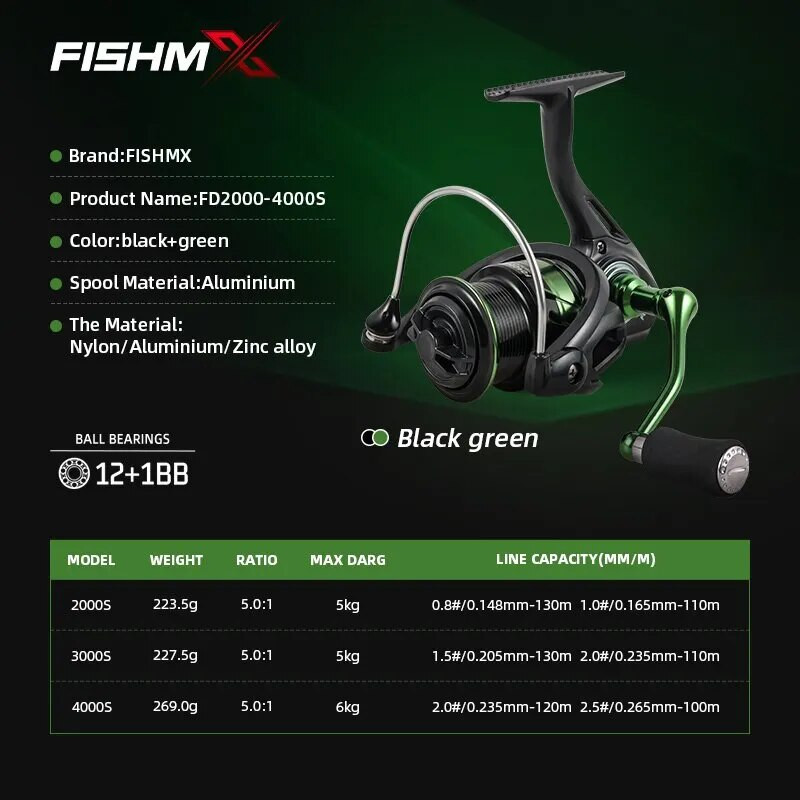 Fishmx Fishing Reel 2000-4000 Spinning Reel Metal Handle Grip Sapre Deep Shallow Spool Max Drag 8KG Reel Fishing Accessories