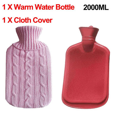 Pungă mare de apă caldă de 2000 ml cu capac pentru grătare, iarnă, pluș, pentru mâini și picioare, capac pentru sticle de apă, rezistent la explozie, pentru apă caldă