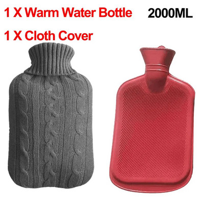 Pungă mare de apă caldă de 2000 ml cu capac pentru grătare, iarnă, pluș, pentru mâini și picioare, capac pentru sticle de apă, rezistent la explozie, pentru apă caldă
